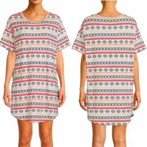Secret Treasure Fair Isle Women's Soft Sleep Shirt Comfy Sleep Dress 2X-3X